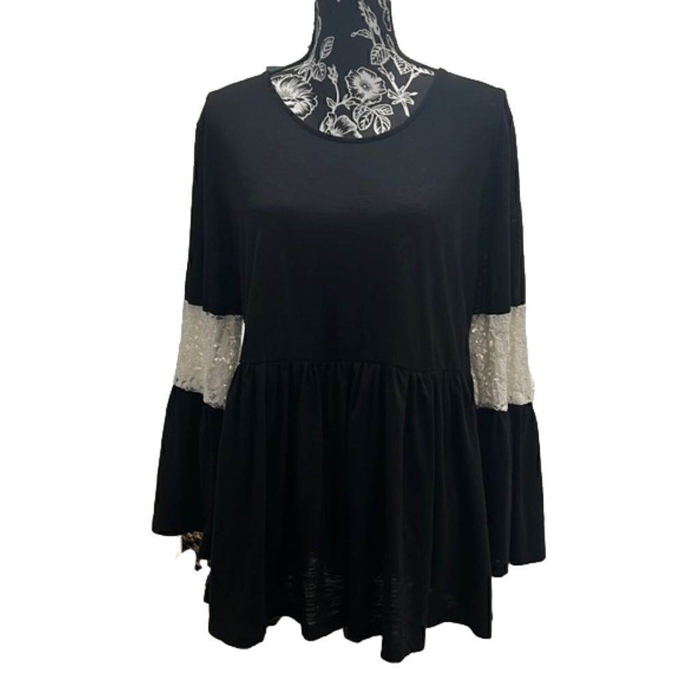 Indigo soul bell sleeves with lace, babyDoll  sweater.